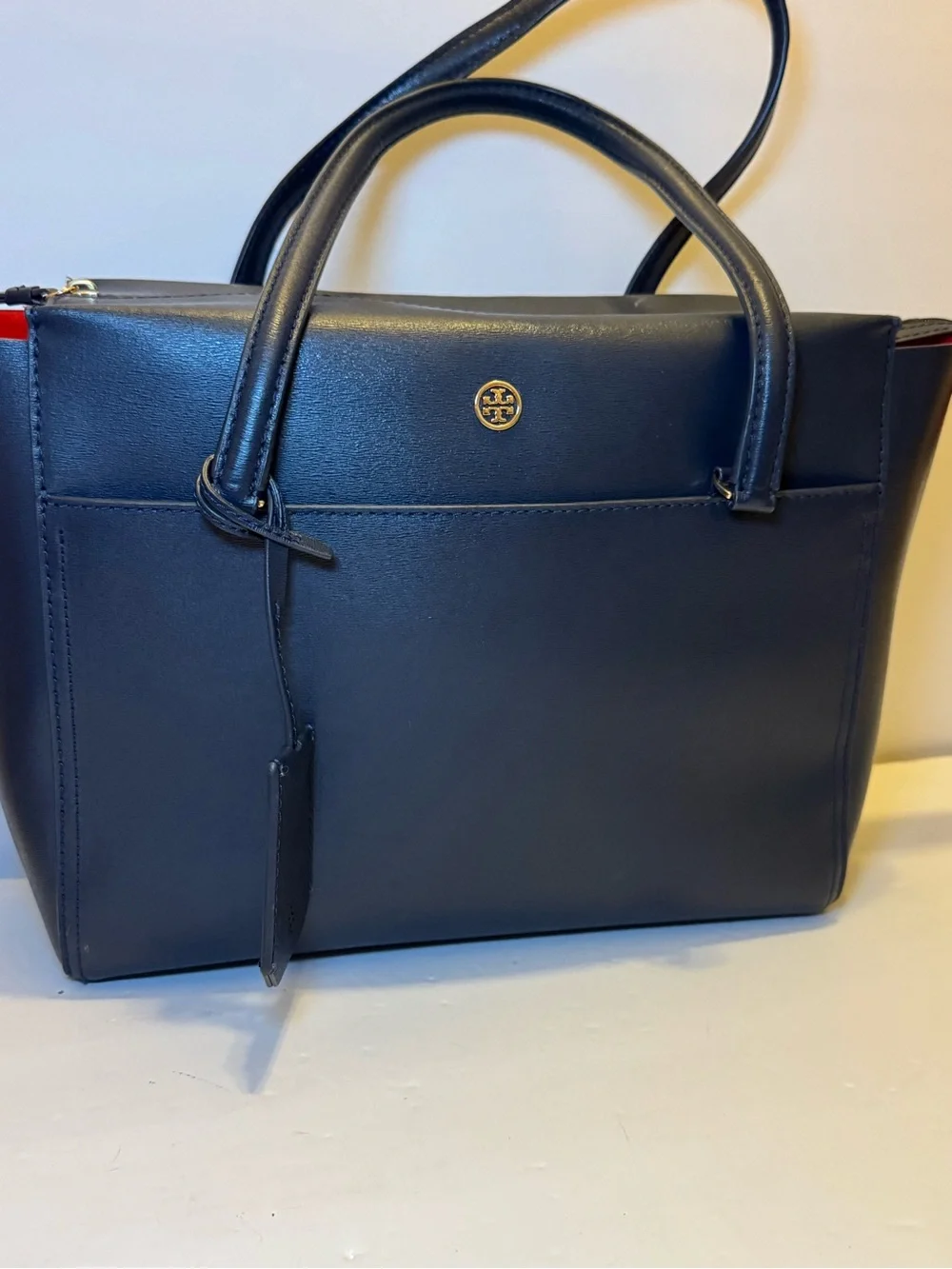 Tory Burch Navy Blue Leather Tote Bag